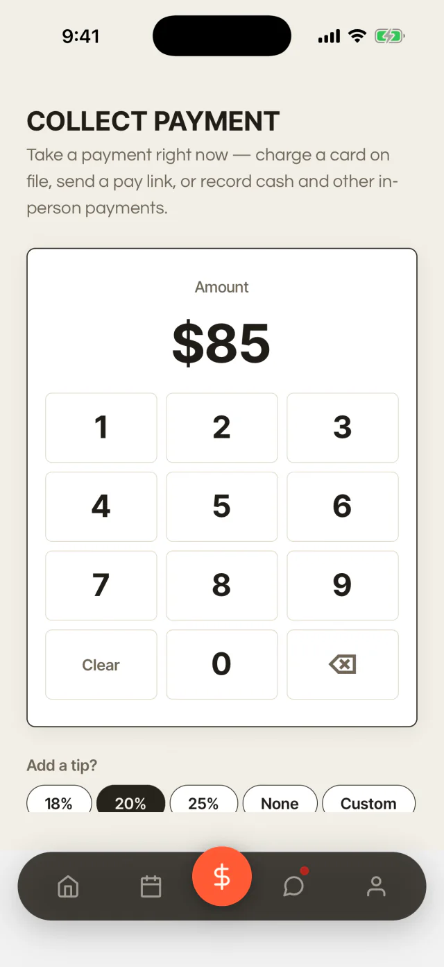 Collecting a payment on a phone, with the tip on the same ticket.