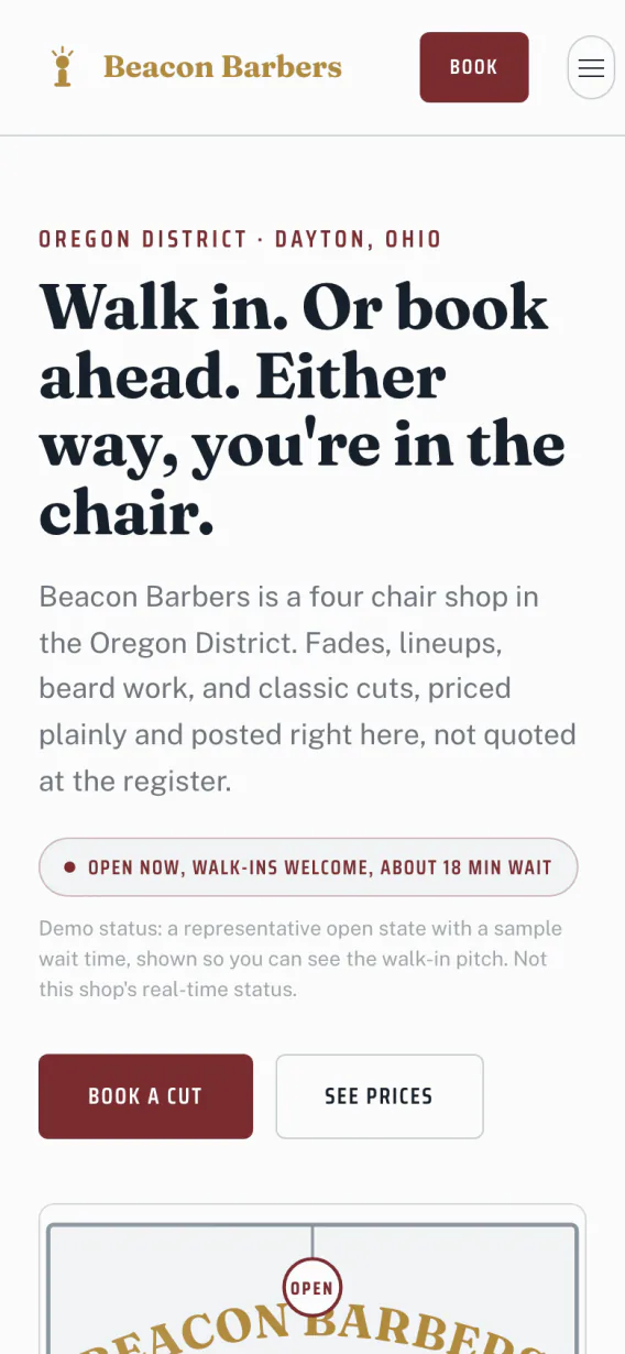 Booking on the demo shop site on a phone, with the Book button always visible.
