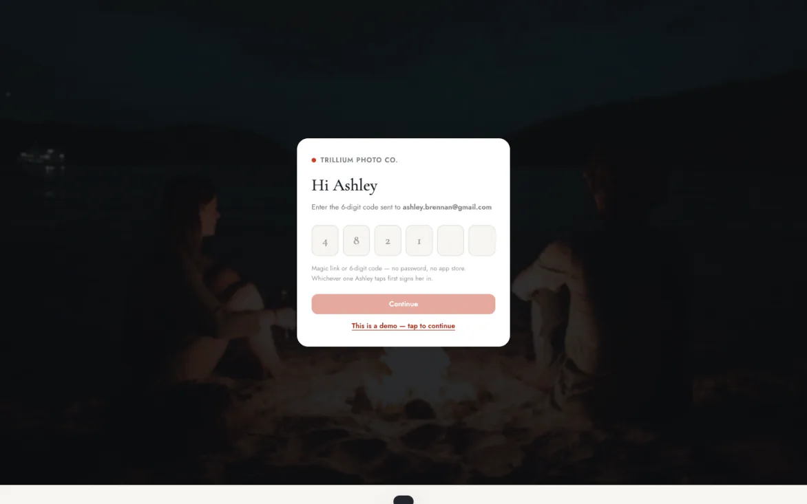 The portal sign-in: a 6-digit code, no password required.