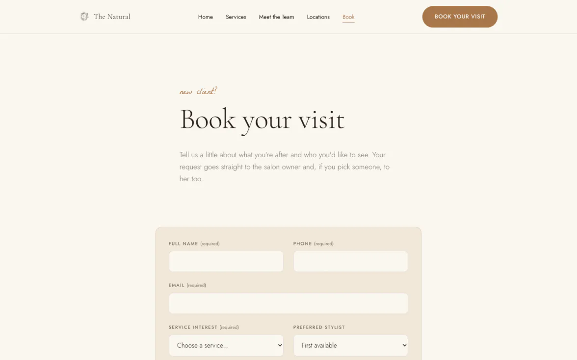 The public booking page, showing real openings