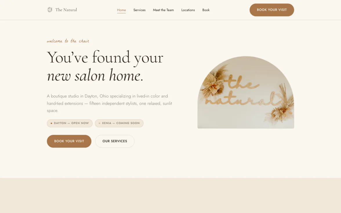The Natural: a boutique salon website built and run in Turbo Link Studio.